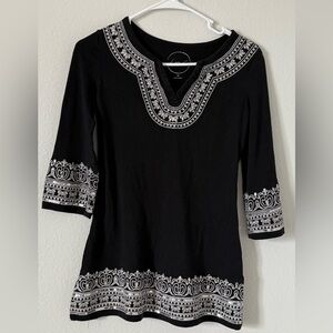 INC International Concepts Black Tunic with White Embroidery